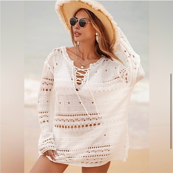 Tranquil Treasures Other - Embroidered Crochet Knit Laced Boho Summer Swimsuit Beach Cover-Up, Size S, NWOT